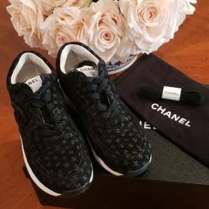 Chanel Suede Calfskin Printed CC Sneakers. New size 37.5